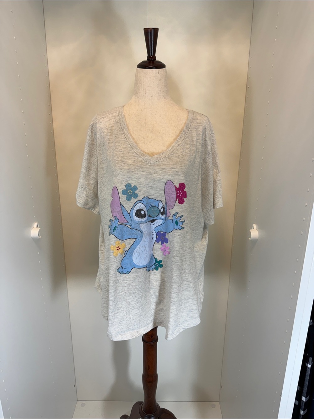Disney Women’s Gray Stitch Graphic Tee - Cute Character Top